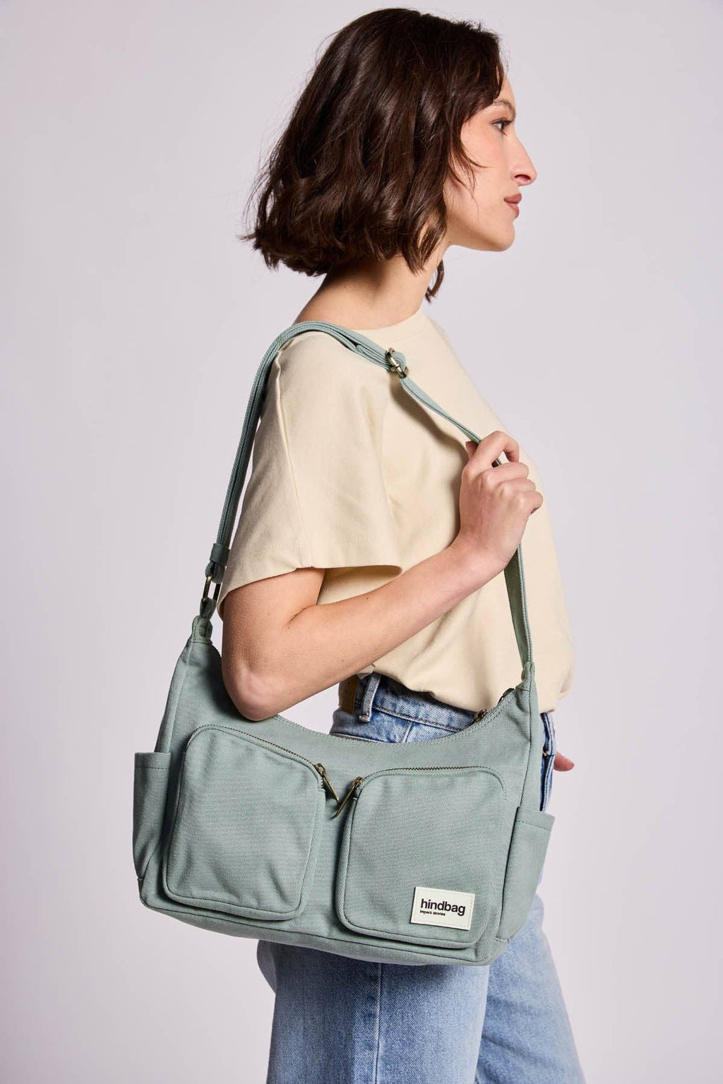 Mehrfachtaschen-Tasche Emile Salbei – Innenansicht, praktische Fächer
