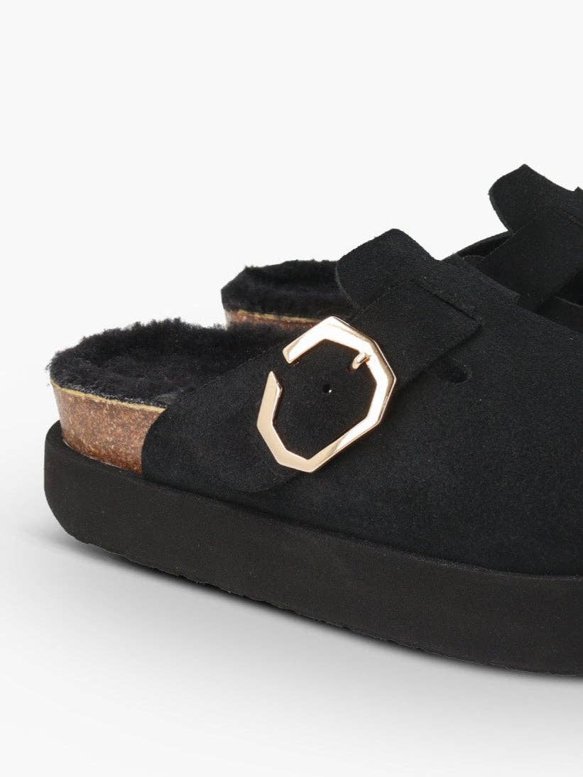 Schwarzer Indiana Clog mit Wollfutter