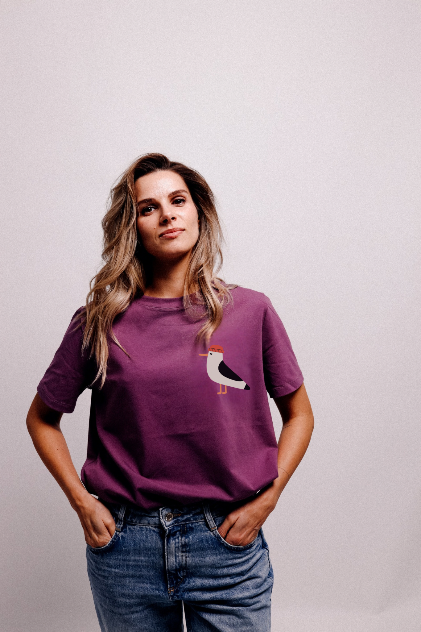 Damen T-Shirt mit Möwen-Print in Verry Berry – VomKaff