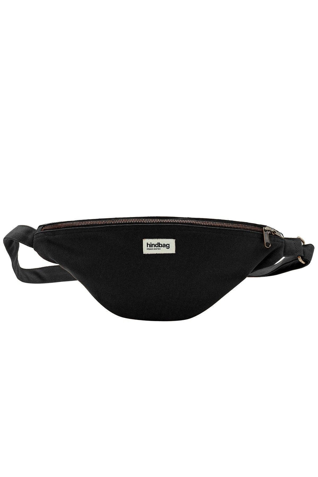 Schwarze Gürteltasche Sasha – Detailansicht Verschluss und Material