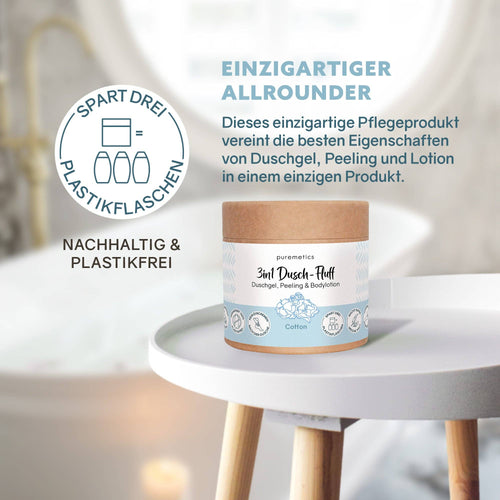 3in1 Dusch-Fluff Cotton – Leichtes Duschgel Peeling Lotion – VomKaff