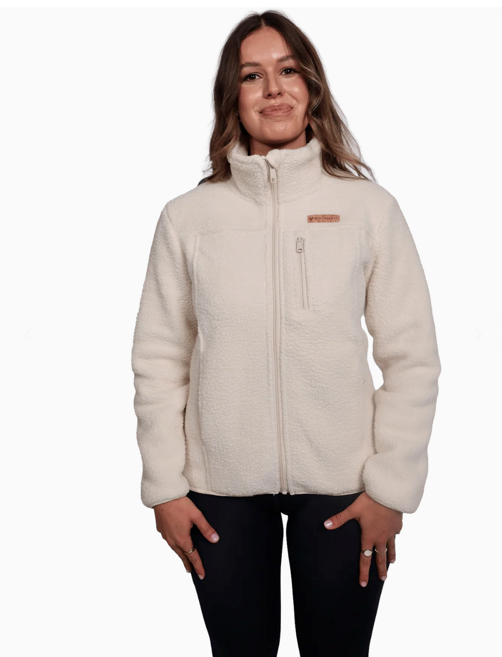 Damen Sherpa Fleece Jacke – Frontansicht, flauschiges Fleece, warm und weich