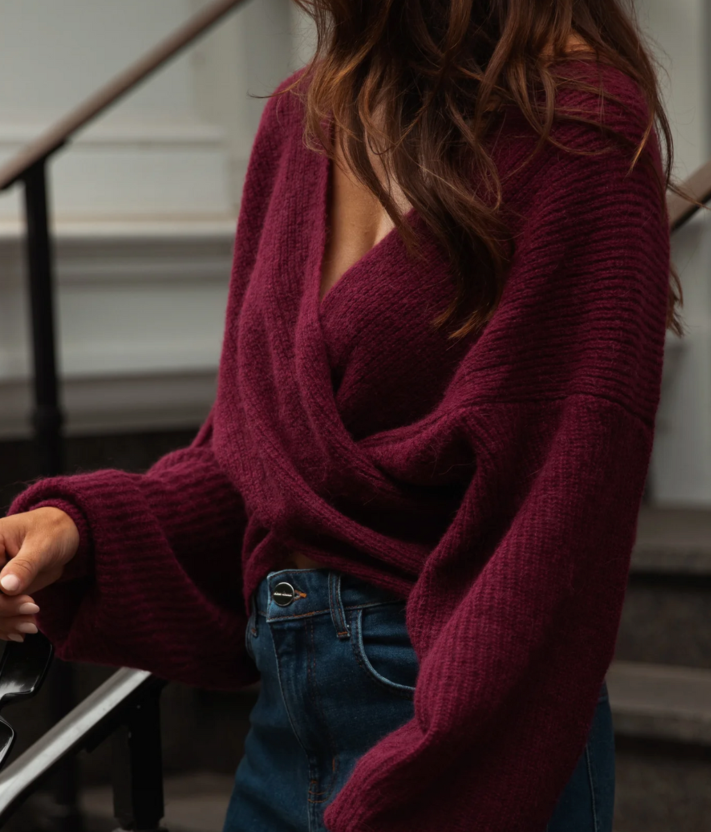 Wrap-Pullover aus Alpaka-Mix Burgundy