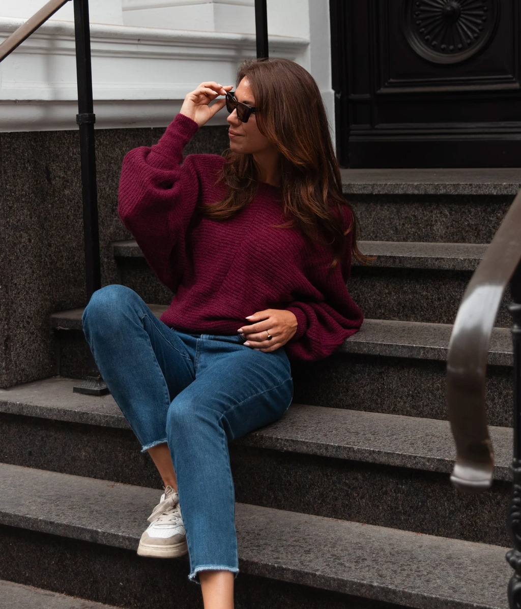 Wrap-Pullover aus Alpaka-Mix Burgundy
