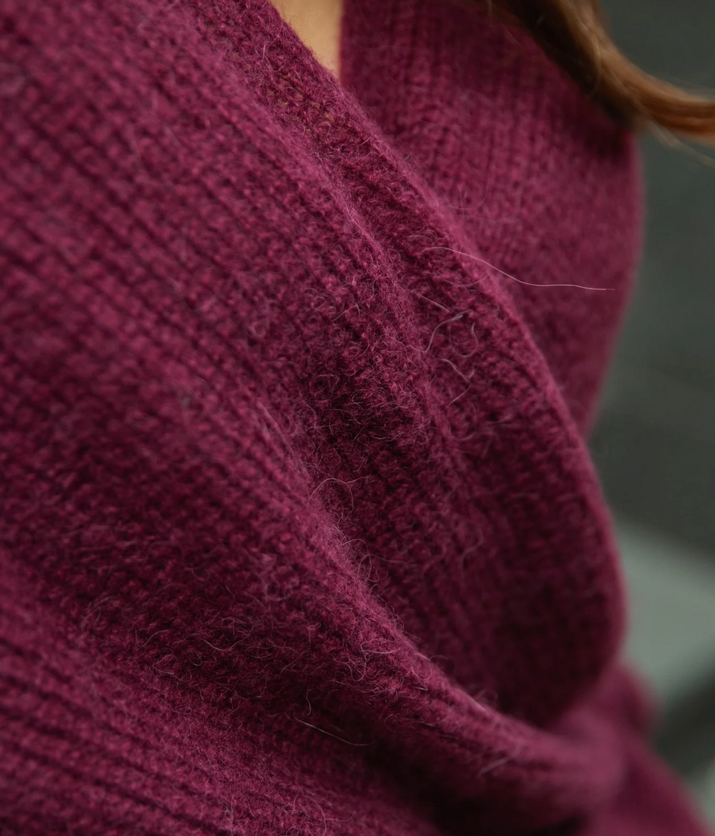 Wrap-Pullover aus Alpaka-Mix Burgundy