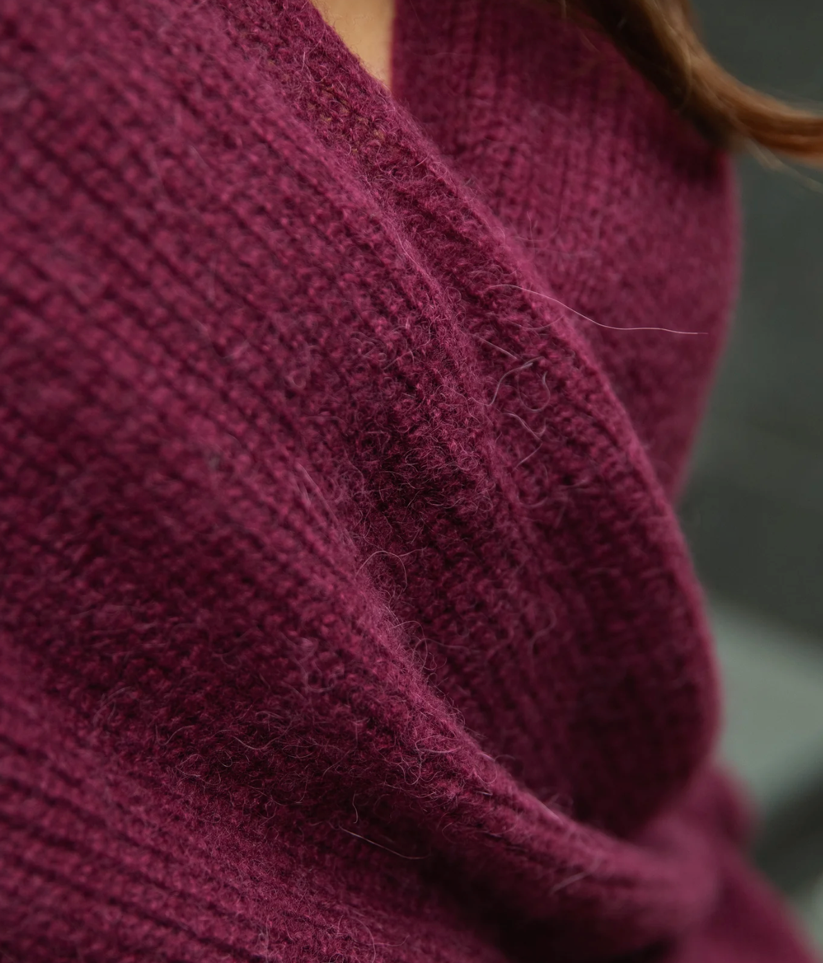 Wrap-Pullover aus Alpaka-Mix Burgundy
