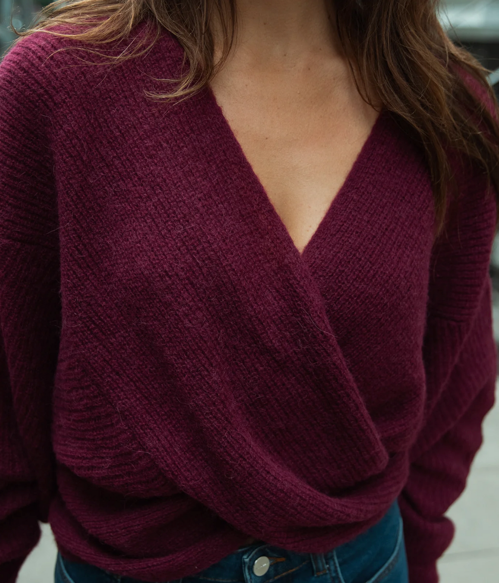 Wrap-Pullover aus Alpaka-Mix Burgundy