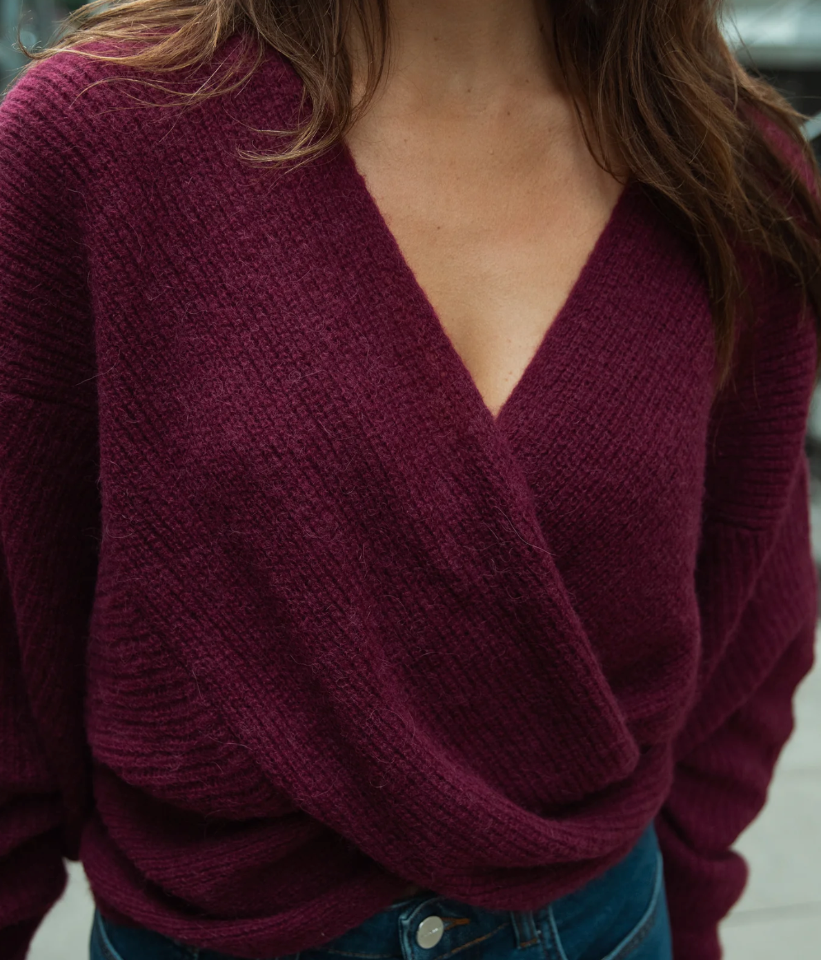Wrap-Pullover aus Alpaka-Mix Burgundy