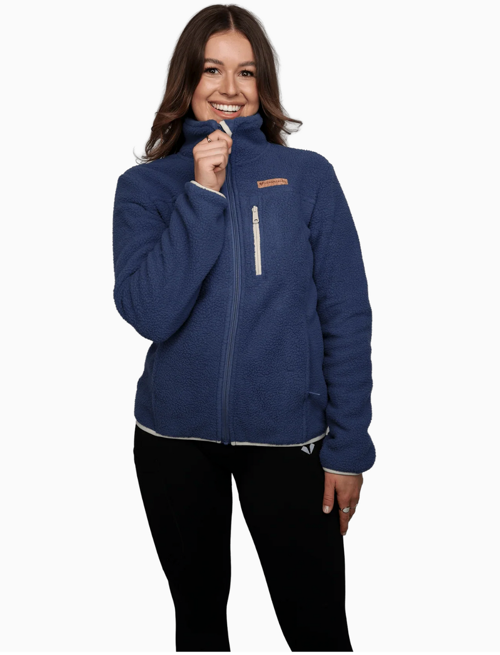 Damen Sherpa Fleece Jacke – Seitenansicht, lässiger Schnitt