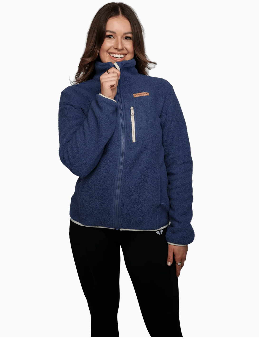 Damen Sherpa Fleece Jacke – Seitenansicht, lässiger Schnitt