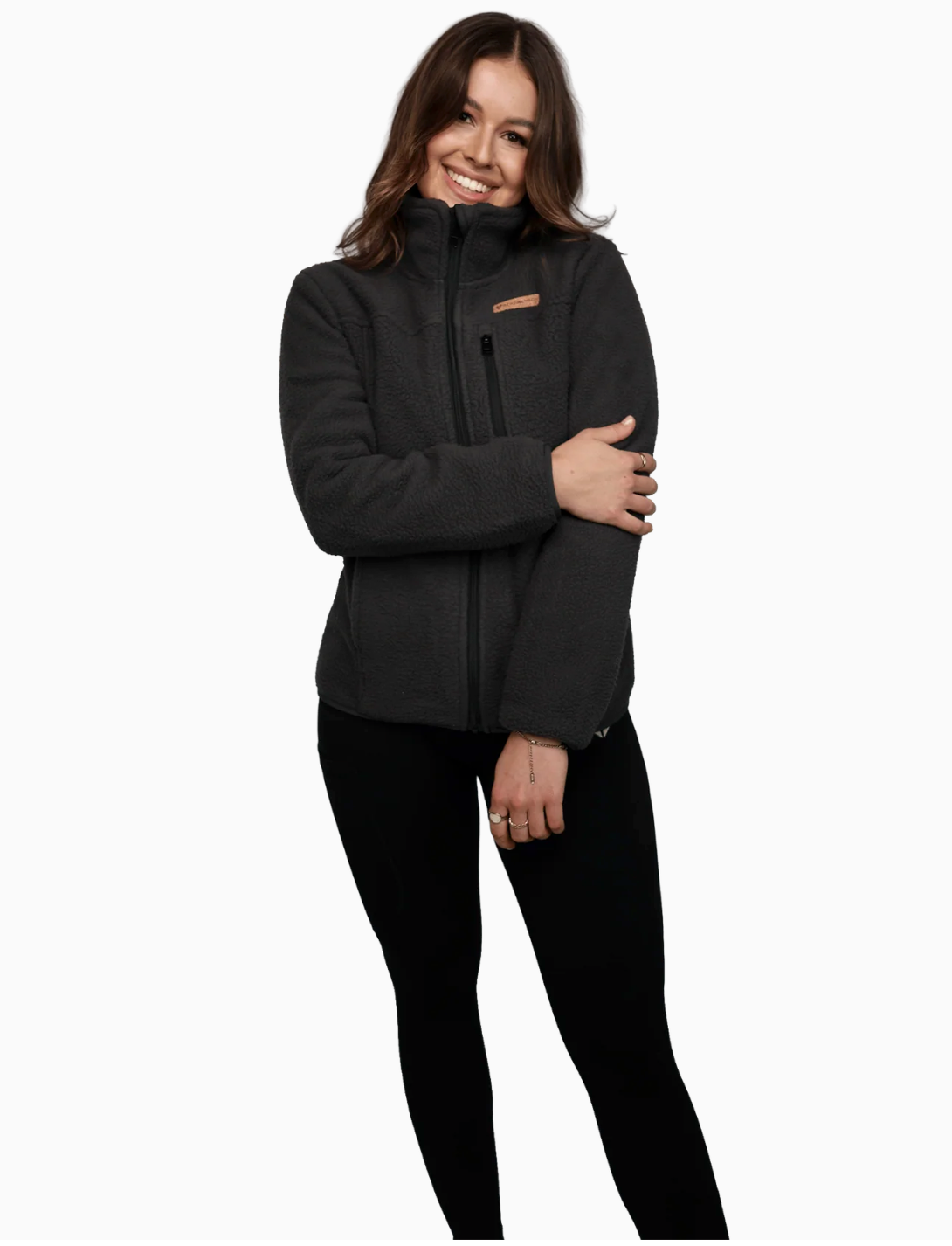 Damen Sherpa Fleece Jacke – Nahaufnahme Fleece-Textur, hochwertig