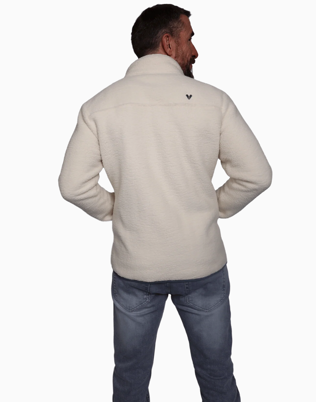 Herren Sherpa Fleece Jacke – Detailansicht Reißverschluss und Taschen