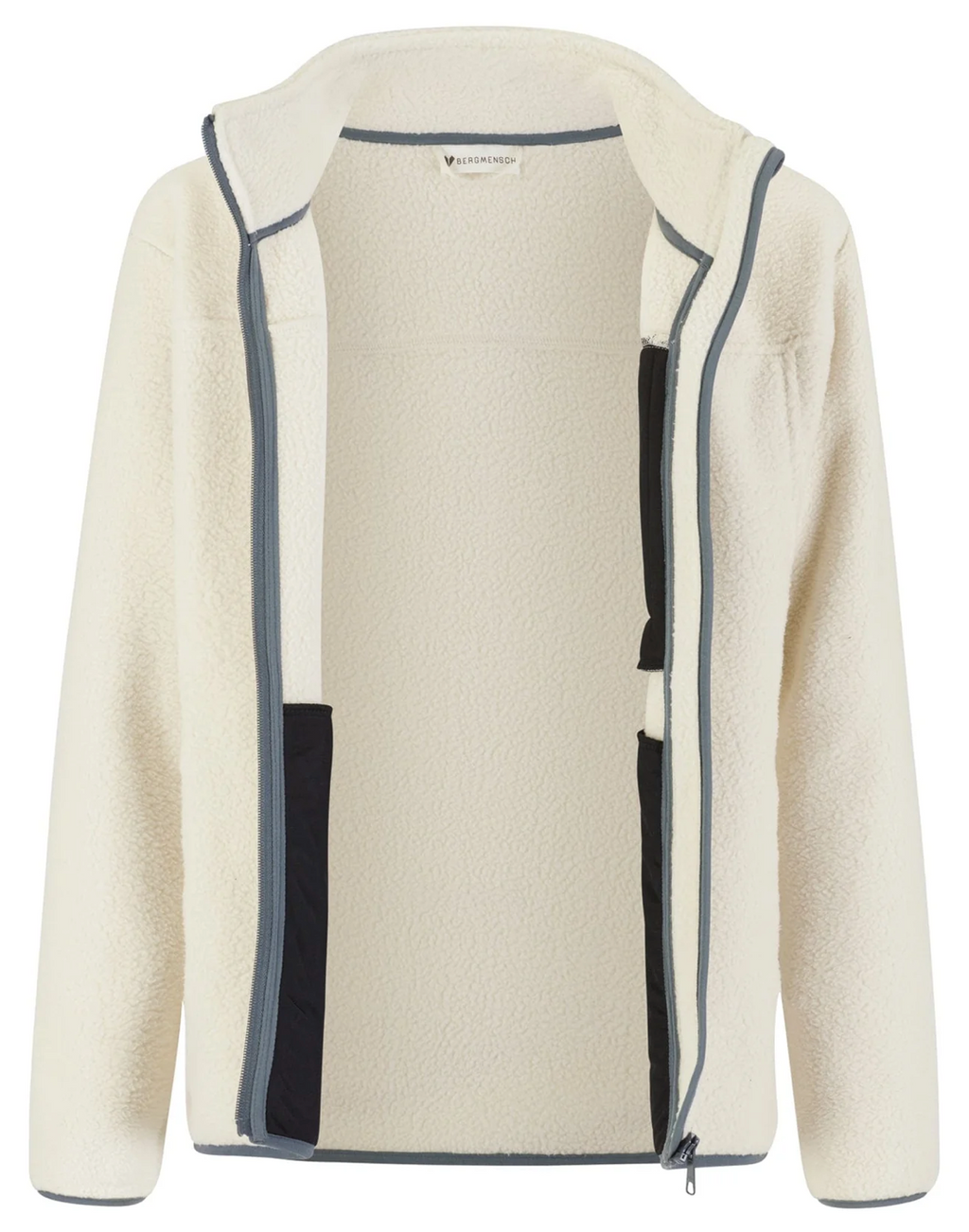 Herren Sherpa Fleece Jacke – Detailansicht Kragen und Ärmel, VomKaff