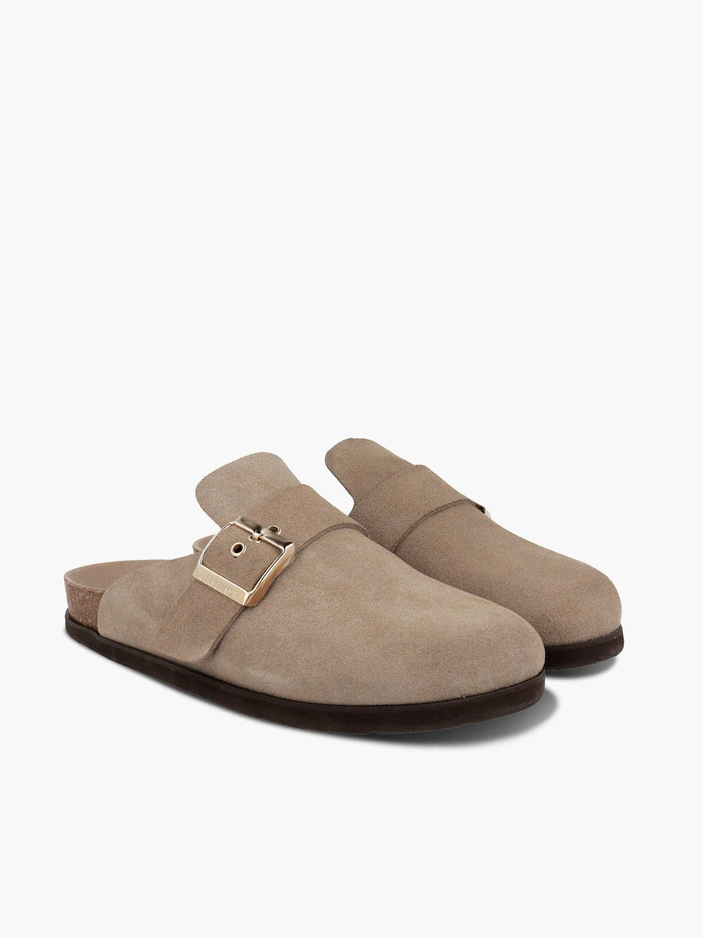 GENUINS Clog aus Veloursleder in Sand mit anatomischer Sohle und verstellbarer Schnalle