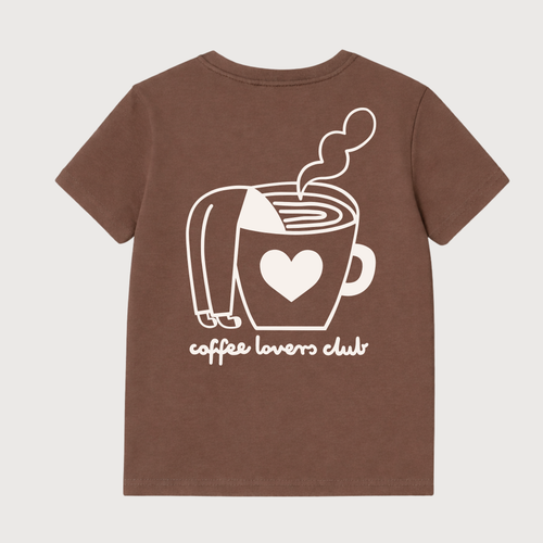 Erwachsenen T-Shirt in Erdtönen mit handgezeichnetem Coffee Lover Rückenmotiv, Baumwollmix