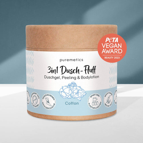 3in1 Dusch-Fluff Cotton – Leichtes Duschgel Peeling Lotion – VomKaff